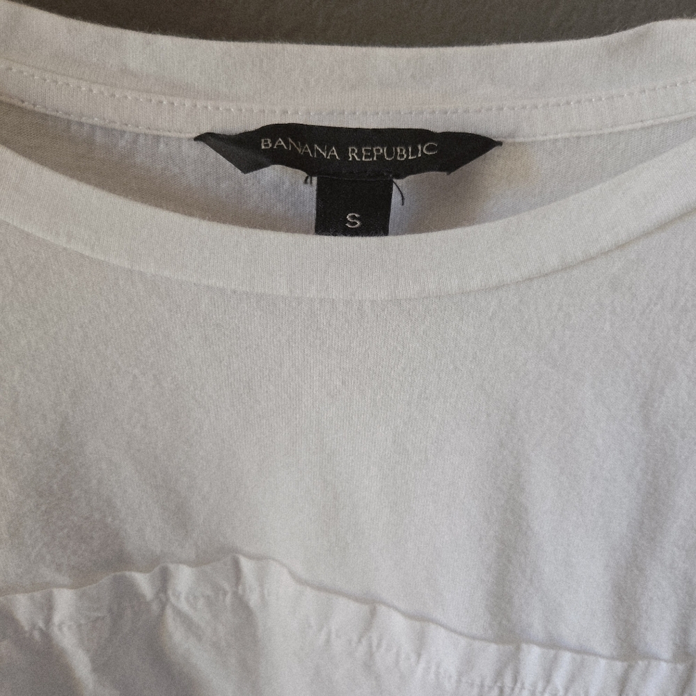 Banana Republic Cinch Tie-Sleeve Top White 100% Cotton S Feminine Romantic Boho - Picture 8 of 8